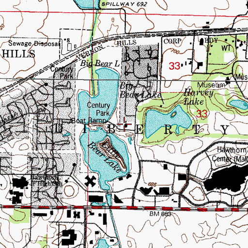 Topographic Map of Lakeview Presbyterian Church, IL