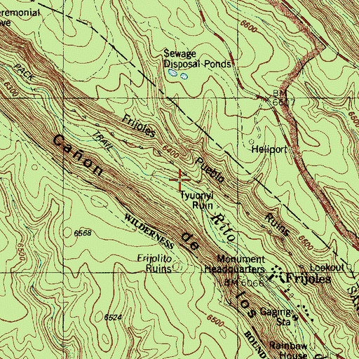 Topographic Map of Frijoles Pueblo Ruins, NM