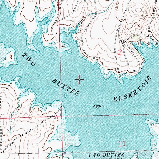Topographic Map of Two Buttes Reservoir, CO