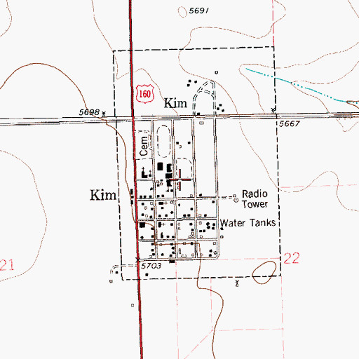 Topographic Map of Kim, CO
