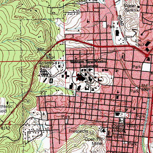 Topographic Map of Western New Mexico University, NM