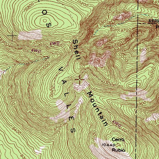 Topographic Map of Shell Mountain, NM