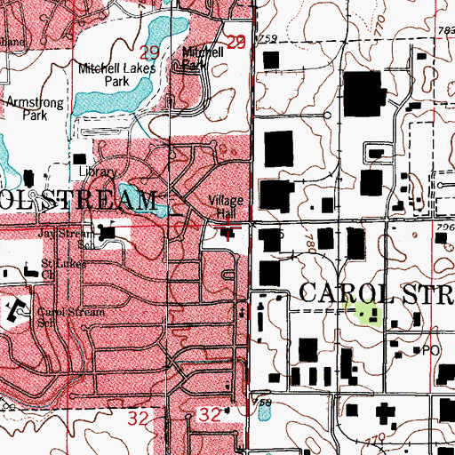 Topographic Map of Carol Stream Village Hall, IL
