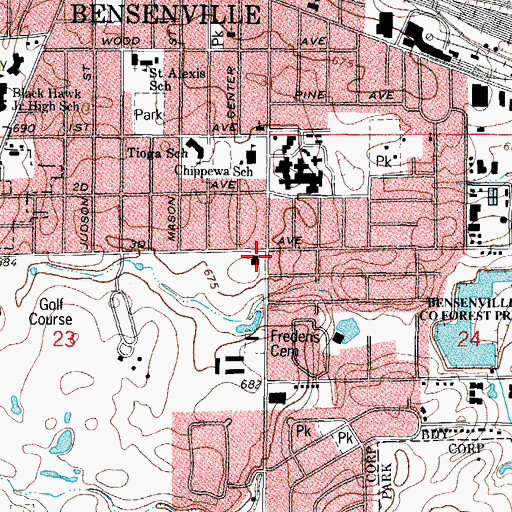 Topographic Map of Bensenville Fire Protection District Station 1, IL