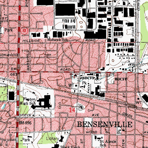 Topographic Map of Bensenville Village Hall, IL