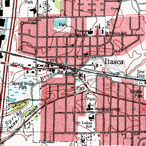 Topographic Map of Itasca Village Hall, IL