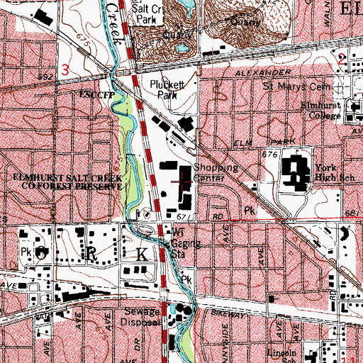 Topographic Map of Elmhurst Crossing Shopping Center, IL