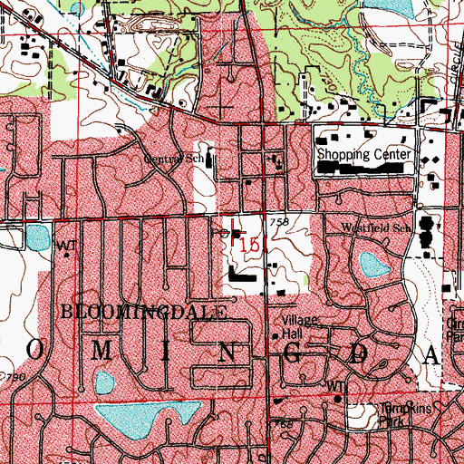 Topographic Map of Bloomingdale Post Office, IL