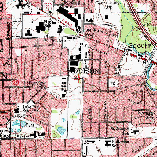 Topographic Map of Addison Fire Protection District Station 1, IL