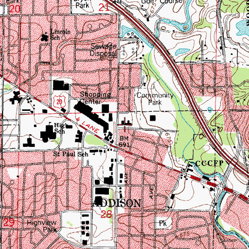 Topographic Map of Addison Township Office, IL