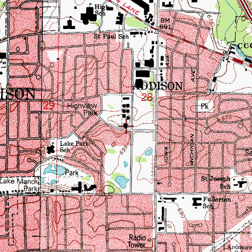 Topographic Map of Addison Post Office, IL