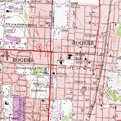 Topographic Map of Frank Tillery Elementary School, AR