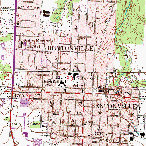 Topographic Map of R.E. Baker Elementary School, AR