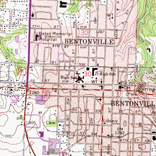 Topographic Map of Old High Middle School, AR