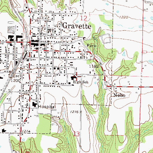 Topographic Map of GRAVETTE MIDDLE SCHOOL, AR