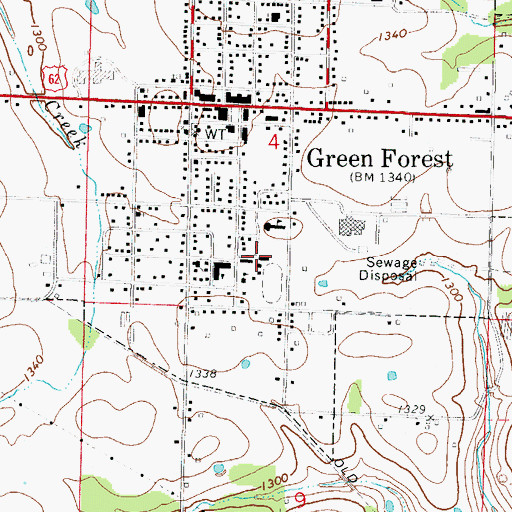 Topographic Map of Green Forrest Intermediate School, AR