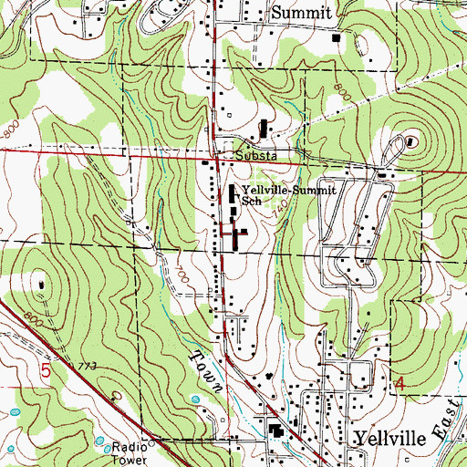 Topographic Map of Yellville-summit Elementary School, AR