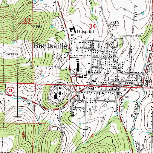 Topographic Map of Huntsville Elementary School, AR
