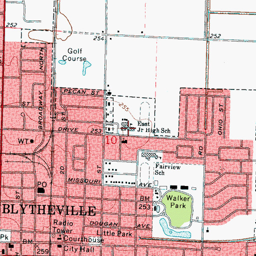 Topographic Map of Blytheville Intermediate School, AR