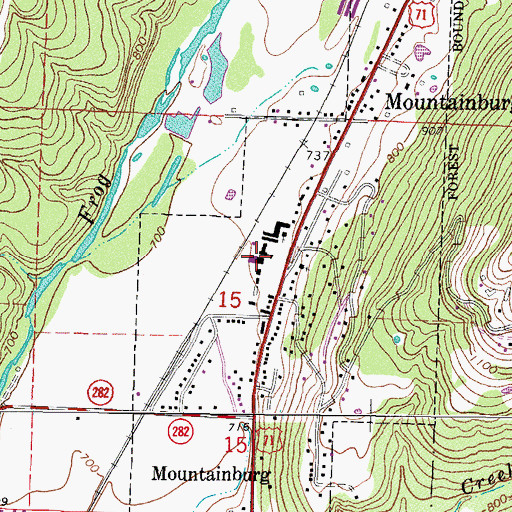 Topographic Map of Mountainburg Middle School, AR