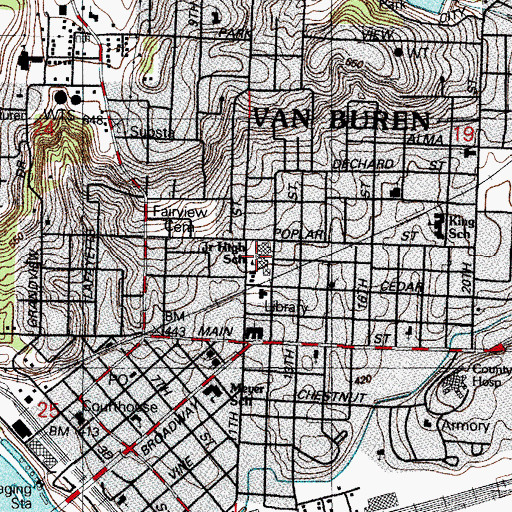 Topographic Map of Butterfield Trail Junior High School, AR