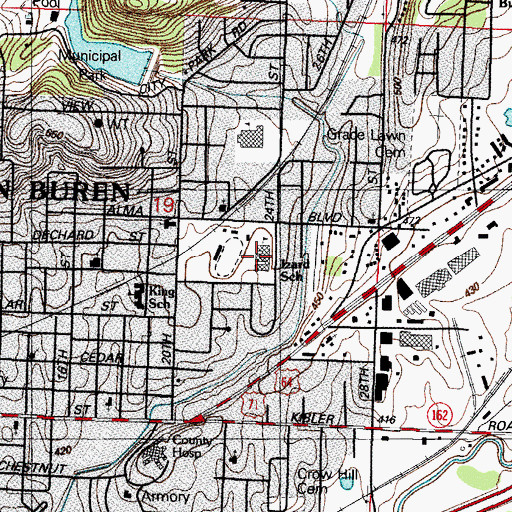 Topographic Map of J J Izard Elementary School, AR