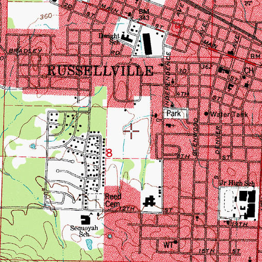 Topographic Map of Russellville Upper Elementary School, AR