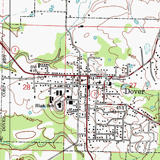 Topographic Map of Dover Primary School, AR