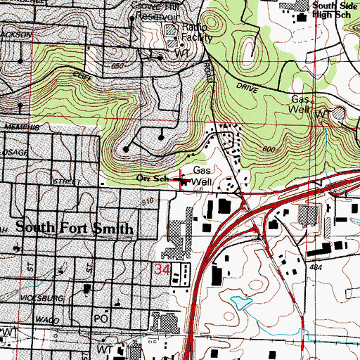 Topographic Map of Raymond E Orr Elementary School, AR
