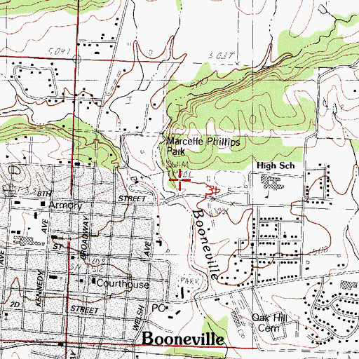 Topographic Map of Booneville Middle School, AR