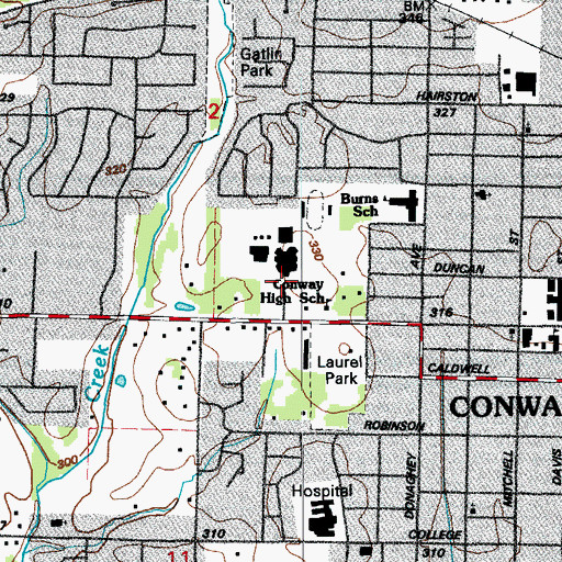 Topographic Map of Conway High School, AR