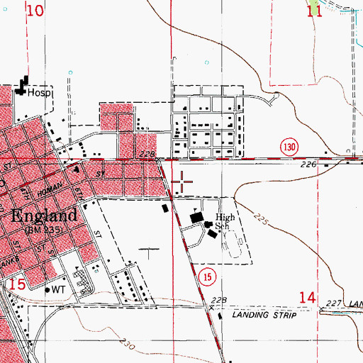 Topographic Map of England Middle School, AR