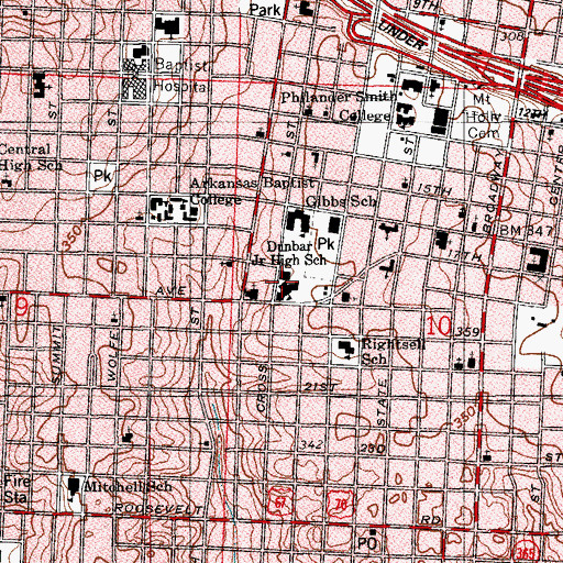Topographic Map of Dunbar Magnet Middle School, AR