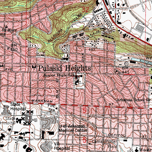 Topographic Map of Pulaski Heights Middle School, AR