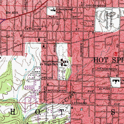 Topographic Map of Hot Springs Middle School, AR