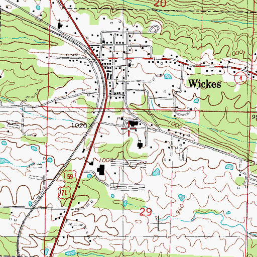 Topographic Map of Wickes Middle School, AR