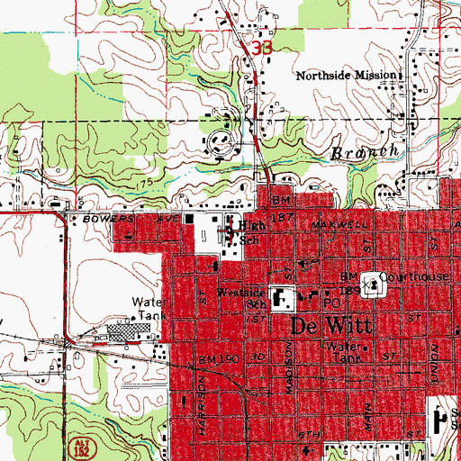 Topographic Map of Dewitt Middle School, AR