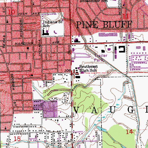 Topographic Map of Southeast Middle School, AR