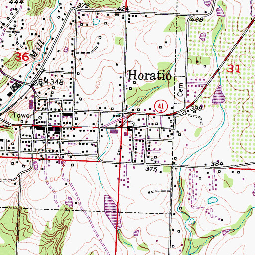 Topographic Map of Horatio High School, AR