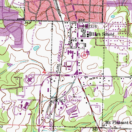 Topographic Map of Beryl Henry Upper Elementary School, AR
