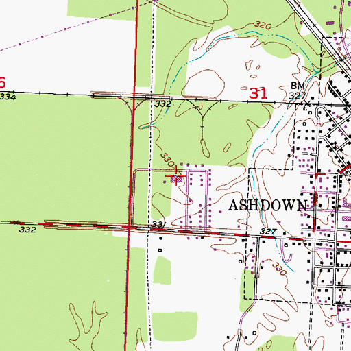 Topographic Map of Ashdown Elementary School, AR