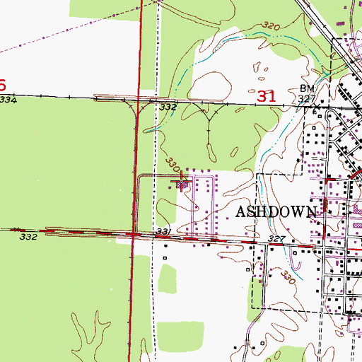 Topographic Map of Ashdown Elementary School, AR