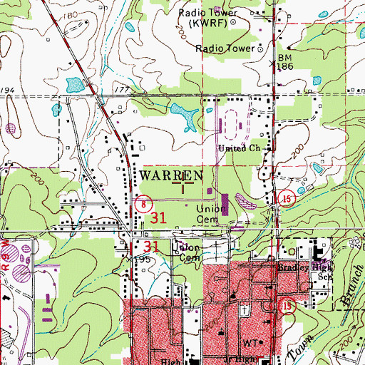 Topographic Map of Thomas C Brunson Elementary School, AR