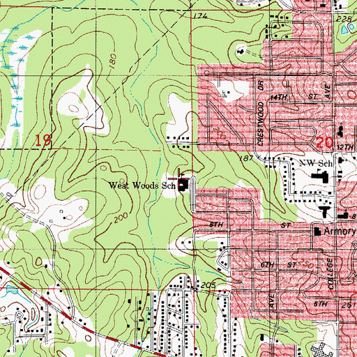 Topographic Map of West Woods Charter Elementary School, AR