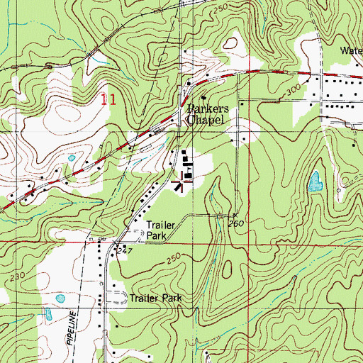 Topographic Map of Parkers Chapel High School, AR