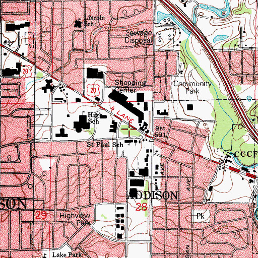 Topographic Map of Friendship Plaza, IL