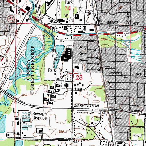 Topographic Map of Gurnee Village Hall, IL