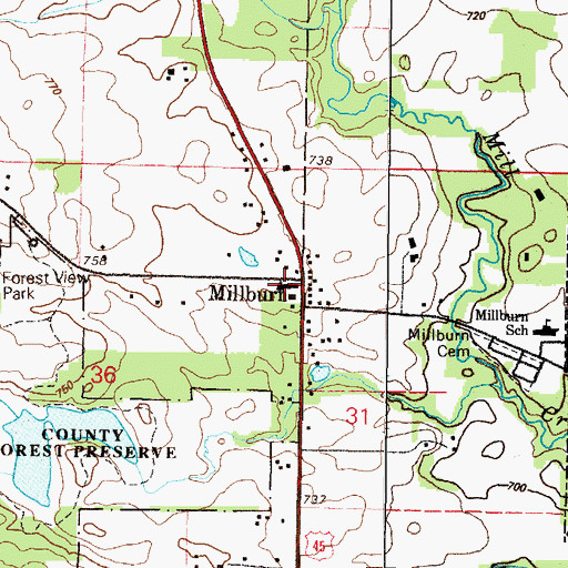 Topographic Map of Millburn Congregational Church, IL