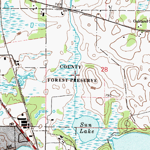 Topographic Map of Sun Lake Forest Preserve, IL