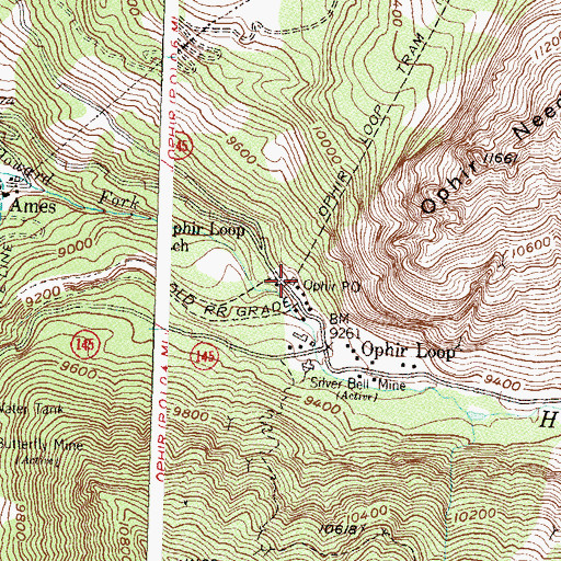 Topographic Map of Ophir Post Office, CO
